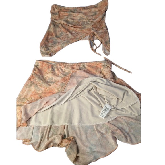 See You Monday Orange Asymmetrical Ruched Paisley Blouse & Skirt Set Size XL NWT - Picture 4 of 9